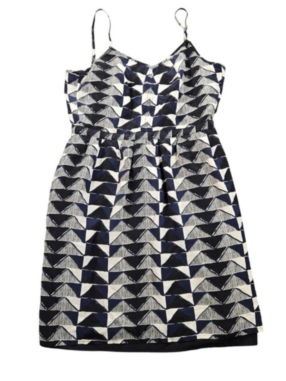 Madewell Dress Womens 6 Blue Geometric Silk Fit Flare Spaghetti Mini